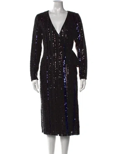 Pre-owned Alberto Makali V-neck Midi Length Dress In Black