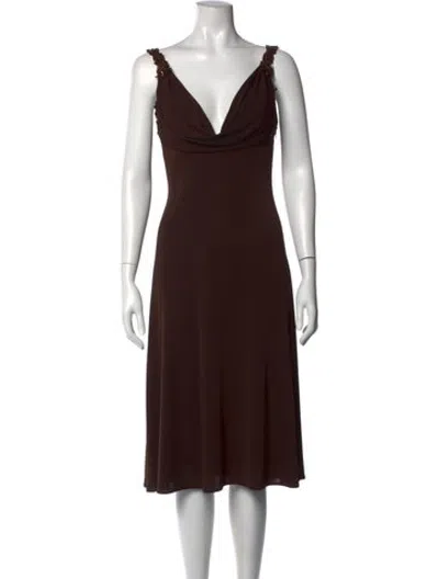 Pre-owned Alberto Makali V-neck Midi Length Dress W/ Tags In Brown