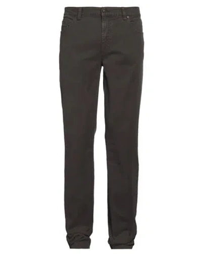 Alberto Man Pants Dark Brown Size 34w-36l Cotton, Elastane