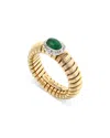 Alberto Milani 18k Yellow Gold Via Giardino Tubogas Domed Emerald Cabochon & Diamond Ring In Green/gold
