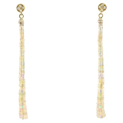 Pre-owned Alberto Round Opal Drop Earrings In 14k Gold With Diamonds In Multi