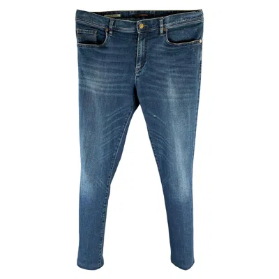 Pre-owned Alberto Size 34 Indigo Solid Cotton Blend Skinny Jeans In Blue