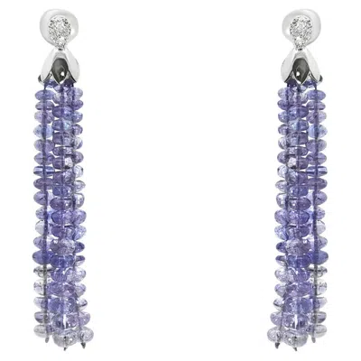 Pre-owned Alberto Tanzanite Tassel Earrings In 14k White Gold With Diamond-accented Studs