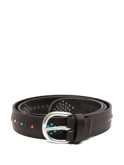 Albertoluti Brown Calf Leather Belt With Color Detail