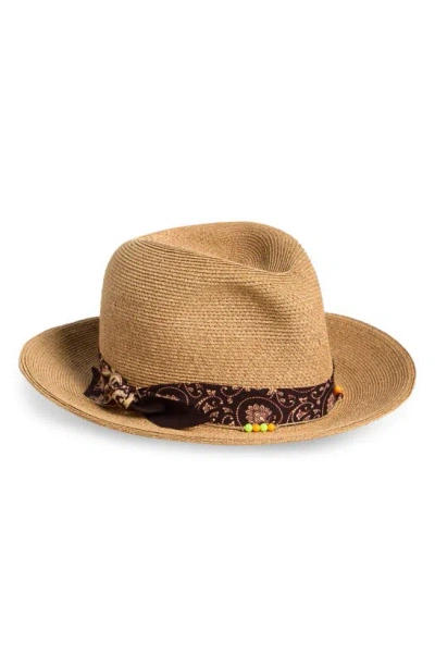 Albertus Swanepoel Kariba Beaded Straw Fedora In Wheat