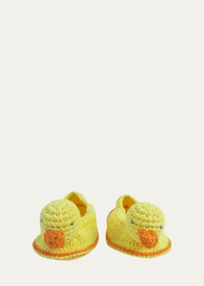 Albetta Kid's Crochet-knit Duck Booties In Yellow
