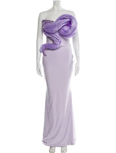 Pre-owned Albina Dyla Cowl Neck Long Dress In Purple