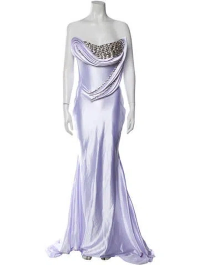 Pre-owned Albina Dyla Cowl Neck Long Dress In Purple