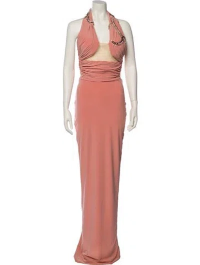Pre-owned Albina Dyla Halterneck Long Dress In Pink