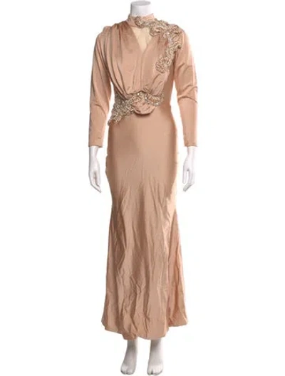 Pre-owned Albina Dyla Mock Neck Long Dress In Multi