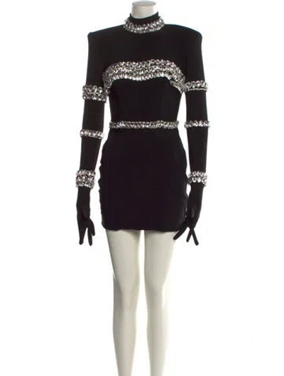 Pre-owned Albina Dyla Mock Neck Mini Dress In Black