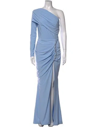 Pre-owned Albina Dyla One-shoulder Long Dress In Blue