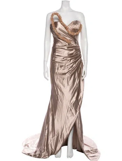 Pre-owned Albina Dyla One-shoulder Long Dress In Neutral