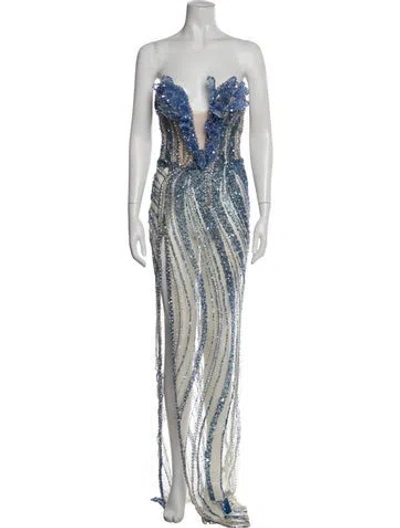 Pre-owned Albina Dyla Patterned Long Dress In Blue