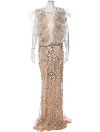 Pre-owned Albina Dyla Printed Long Dress In Neutral