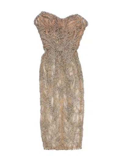 Pre-owned Albina Dyla Strapless Knee-length Dress In Neutral
