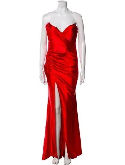 Pre-owned Albina Dyla Strapless Long Dress In Red