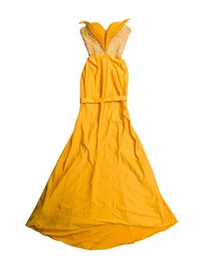 Pre-owned Albina Dyla Strapless Long Dress In Yellow