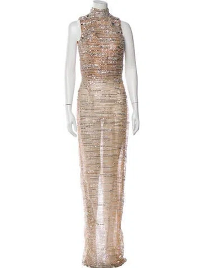 Pre-owned Albina Dyla Turtleneck Long Dress In Neutral