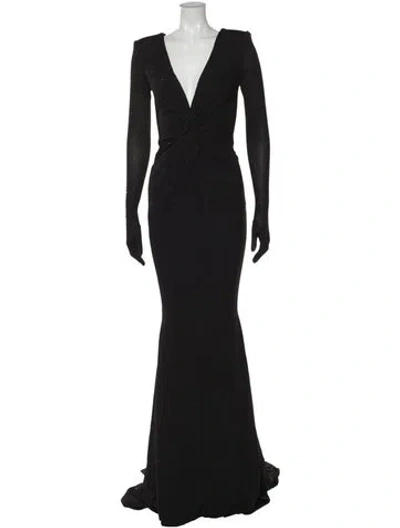 Pre-owned Albina Dyla V-neck Long Dress In Black