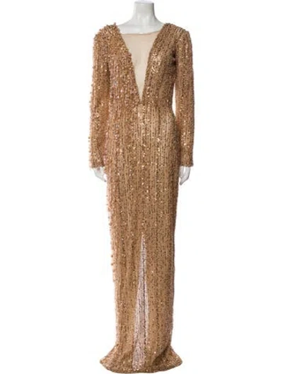 Pre-owned Albina Dyla V-neck Long Dress In Multi