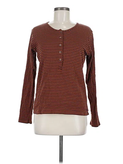 Pre-owned Albion Long Sleeve Top Brown Keyhole Neckline Tops