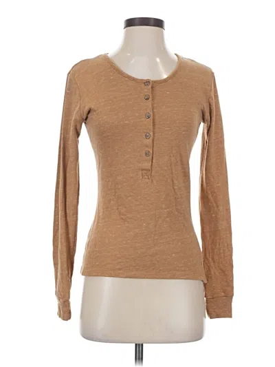 Pre-owned Albion Long Sleeve Top Tan Scoop Neck Tops