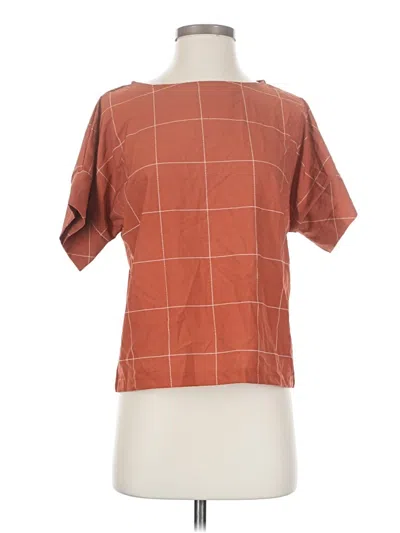 Pre-owned Albion Short Sleeve Top Brown Square Neckline Tops