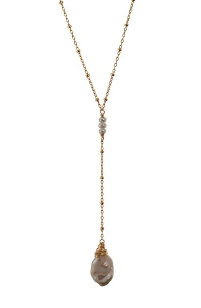 Albisia Keshi Pearl Lariat In Gold