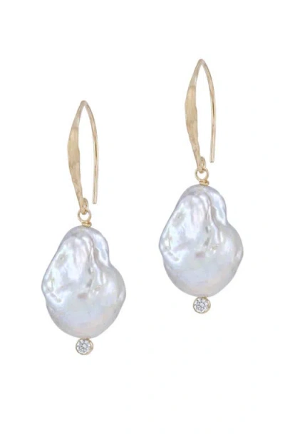Albisia Silver Baroque Pearl Earrings In 14k Yellow Gold