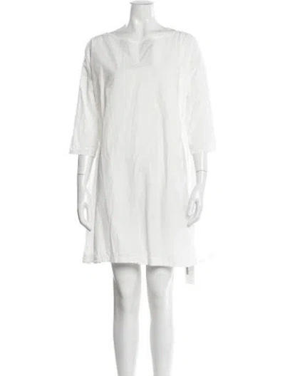 Pre-owned Album Di Famiglia Bateau Neckline Mini Dress In White