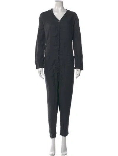 Pre-owned Album Di Famiglia Linen V-neck Jumpsuit In Gray