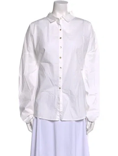 Pre-owned Album Di Famiglia Long Sleeve Button-up Top In White