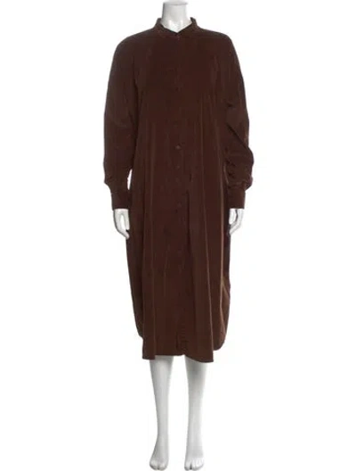 Pre-owned Album Di Famiglia Mock Neck Long Dress In Brown