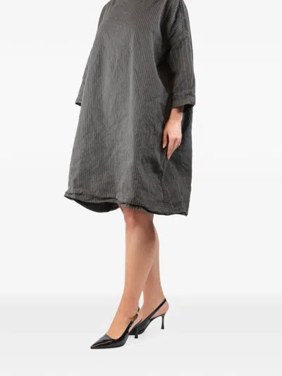Pre-owned Album Di Famiglia Pinstripe-print Boat-neck Midi Dress In Gray