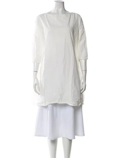 Pre-owned Album Di Famiglia Scoop Neck Three-quarter Sleeve Tunic In Neutral