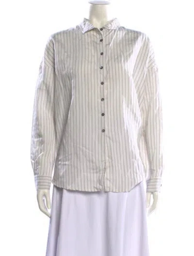 Pre-owned Album Di Famiglia Striped Long Sleeve Button-up Top In White