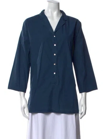 Pre-owned Album Di Famiglia V-neck Three-quarter Sleeve Top In Blue