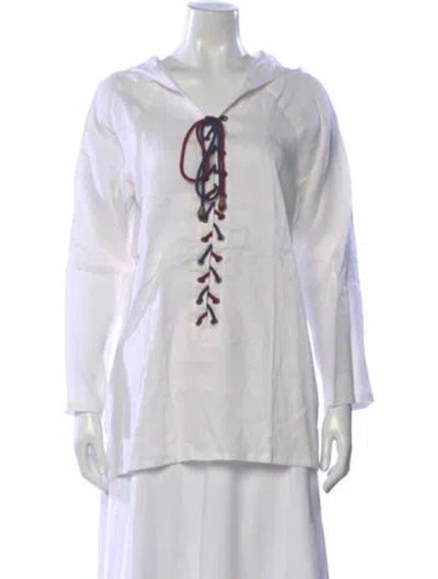 Pre-owned Albus Lumen Linen V-neck Top In White
