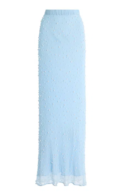 Albus Lumen Pearl-beaded Silk Maxi Skirt In Blue