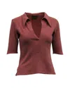 Albus Lumen Point Collar Polo Shirt In Red Linen In Red