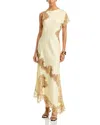 A.l.c Alessia Satin And Lace Maxi Dress In Light Canary/beige