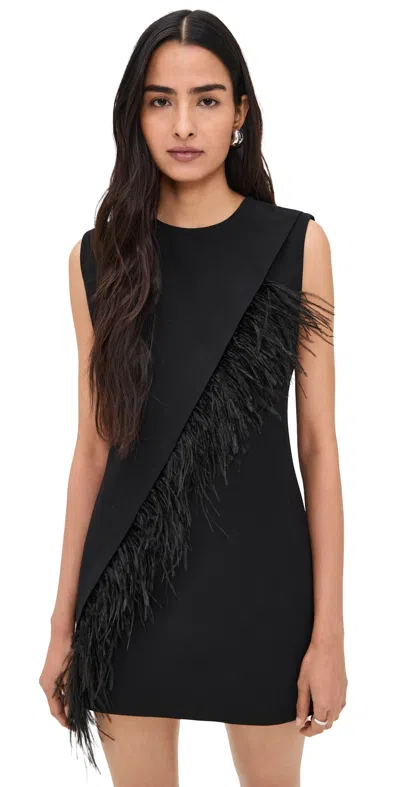 A.l.c Beck Feather Trimmed Mini Dress In Black