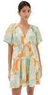 A.l.c Camila Tiered Printed Cotton-poplin Mini Dress In Cumin/sea Glass