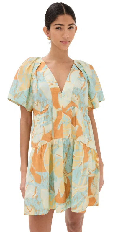A.l.c Camila Tiered Printed Cotton-poplin Mini Dress In Cumin/sea Glass