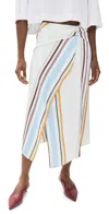 A.l.c Clara Faux Wrap Midi Skirt In White Stripe In White Stripe