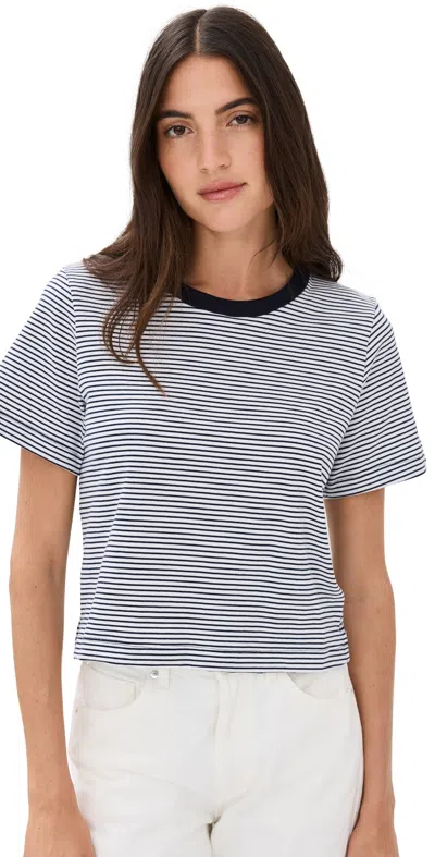 A.l.c Julia Cropped Striped Tee In Off White/navy Blue