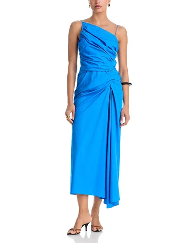 A.l.c Juno Ruched One-shoulder Midi Dress In Blue