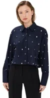 A.l.c Mackie Boxy Rhinestone Cotton Top In Maritime Navy