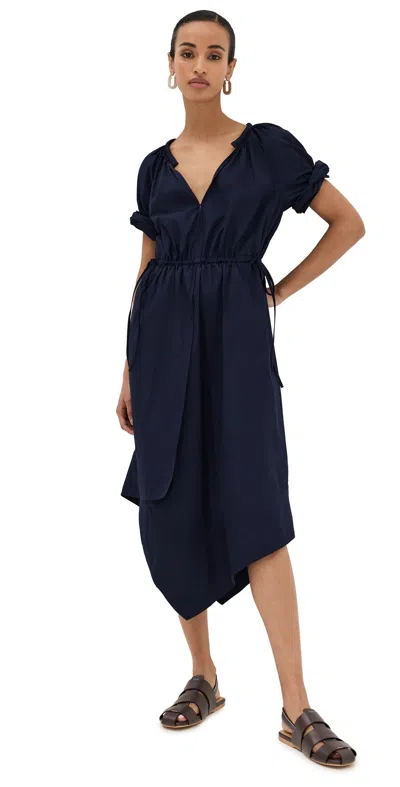 A.l.c Odin Short-sleeve Drawstring Midi Dress In Blue